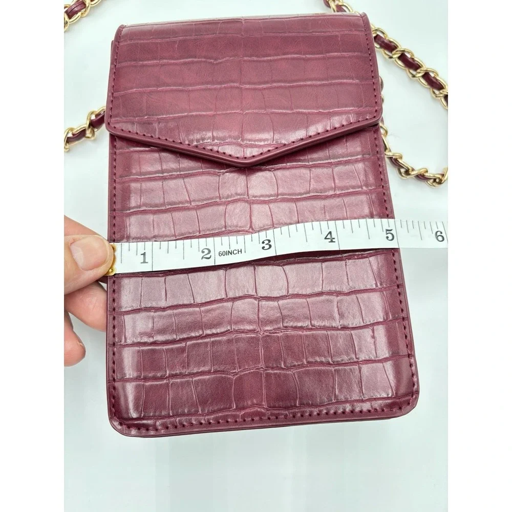 Save the Girls‎ Burgundy Croc Embossed Phone Crossbody Bag Chain Strap